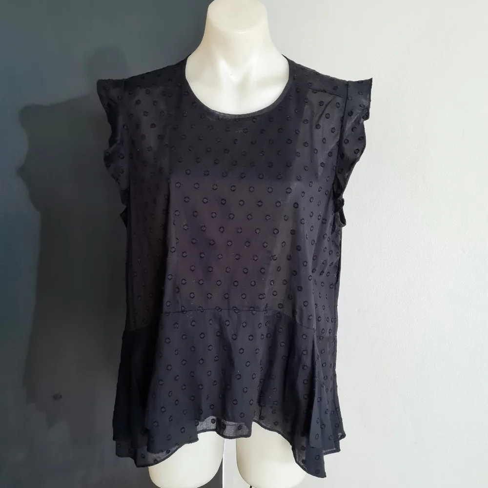 Women's size L 'COUNTRY ROAD' Gorgeous black frill sleeve cotton top - AS NEW - Picture 2 of 7